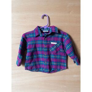 GUESS vtg Kids Plaid Flannel Button Down Shirt Purple Teal Casual Long Sleeve XS